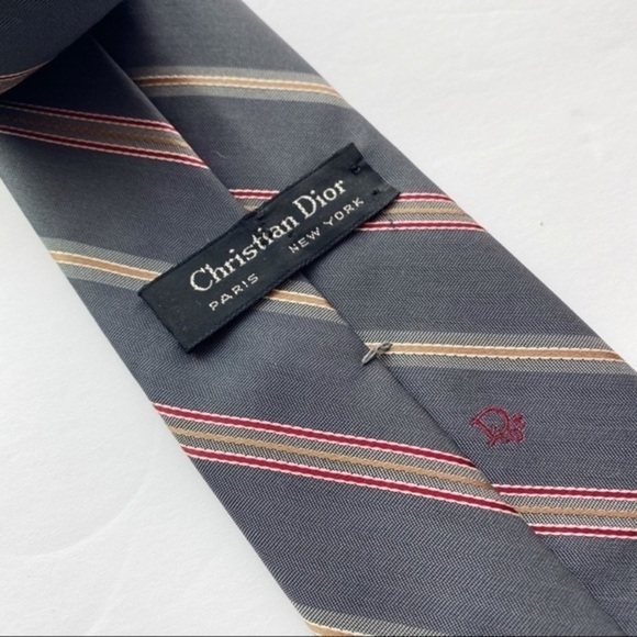 Christian Dior • Vintage Striped Tie Grey Red - Picture 4 of 4